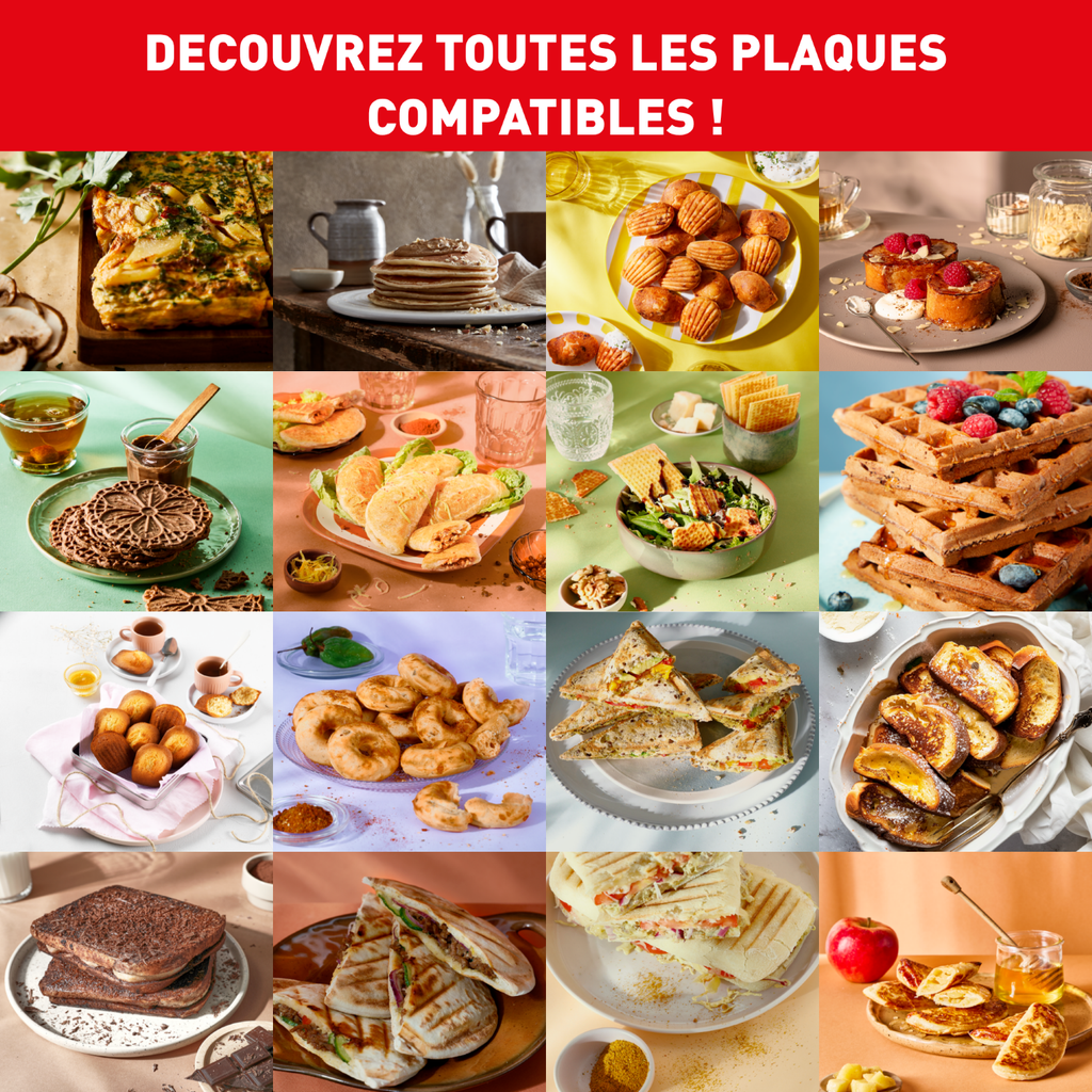 Tefal Snack Time Colormania, appareil à gaufres et sandwichs, 2 jeux de plaques inclus