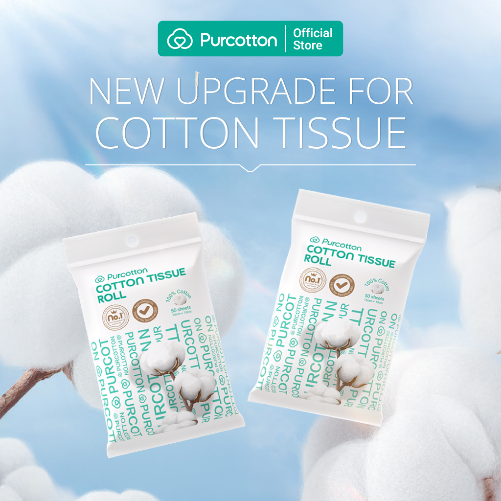 Purcotton Mouchoirs visage 100 % coton paquet voyage 400 feuilles (50 feuilles x 8 paquets) soin doux pour peaux délicates humidité douce