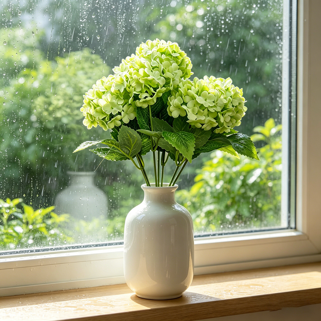 Yuejia 1 pièce fleur d’hortensia artificielle en soie à 7 têtes 13 po/33 cm pour arrangement floral salon chambre mariage, décoration florale artificielle, vert