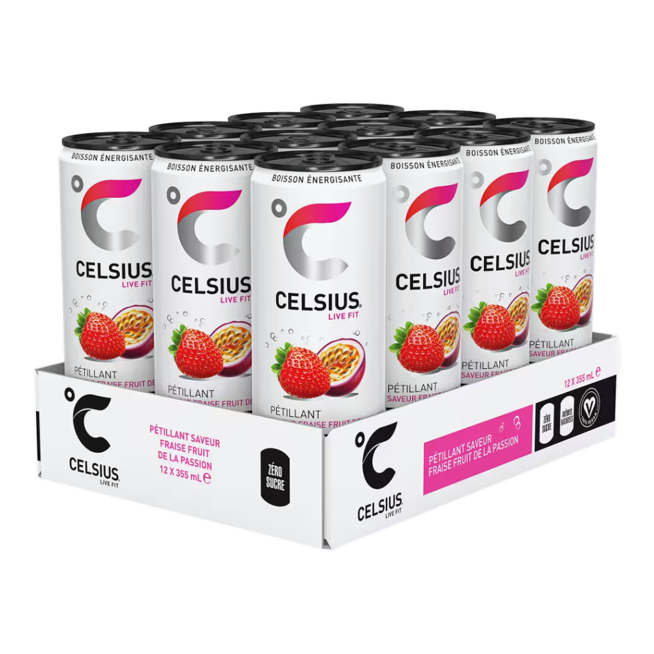 CELSIUS Pack Fraise et fruit de la passion 12 x 35,5 cl