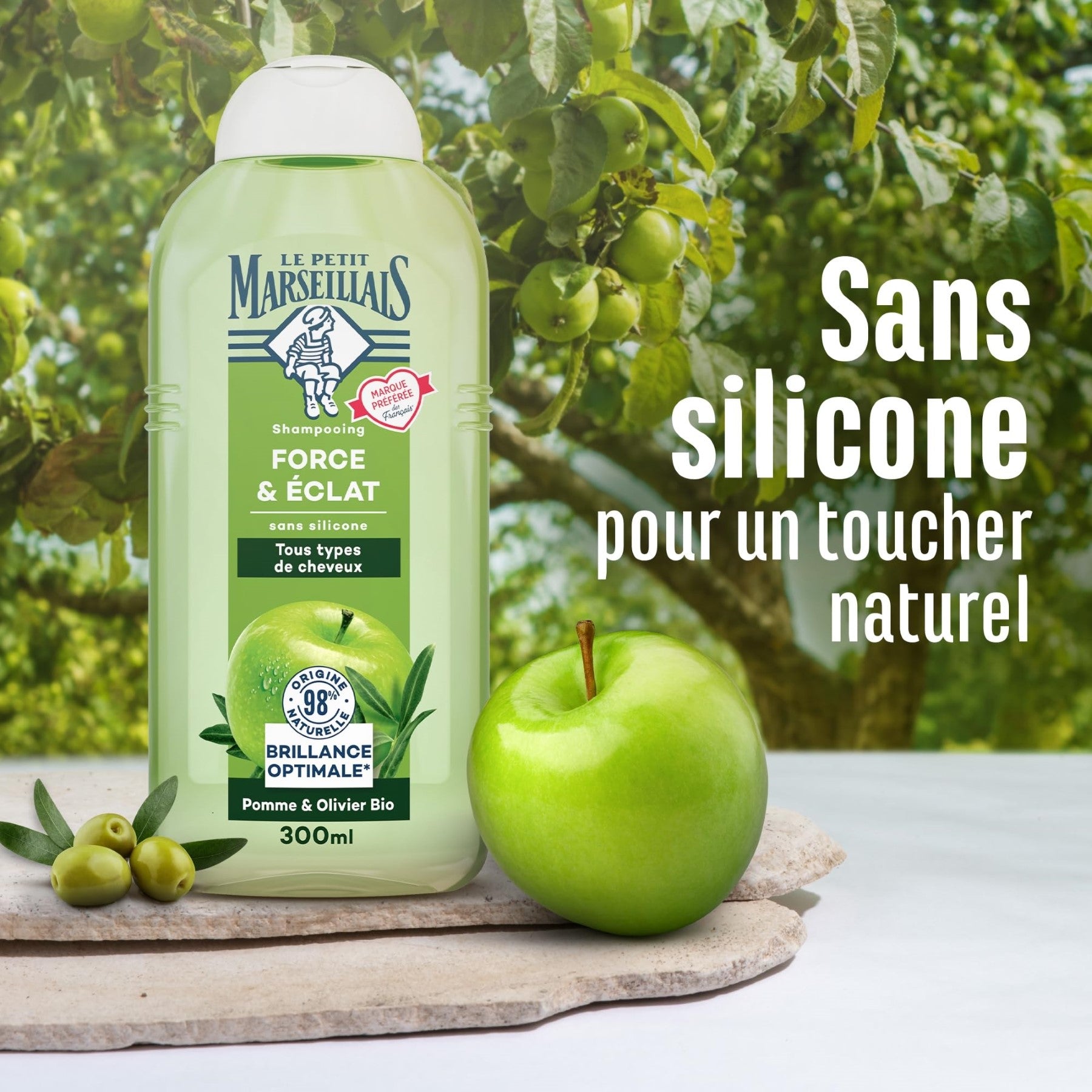 Le Petit Marseillais Shampoing Force & Éclat Pomme Et Olivier Bio Flacon 300 ml