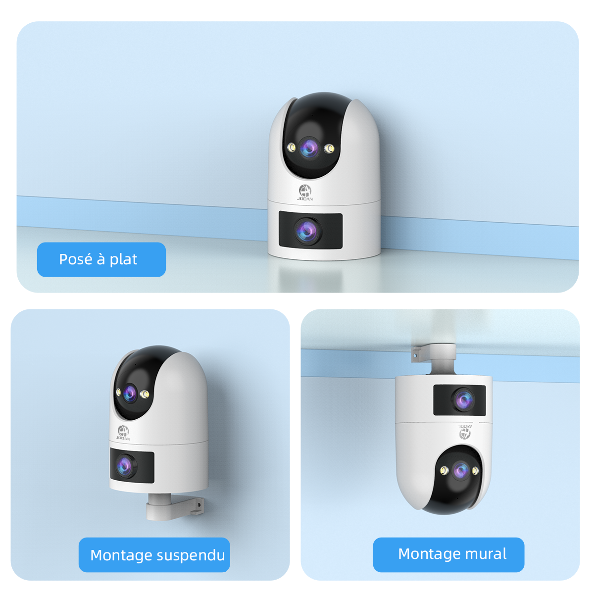 JOOAN W8-U X Caméra de sécurité intérieure/extérieure à double objectif, Wi-Fi double bande 2,4 GHz/5 GHz, vue 360°, IP66, vision nocturne couleur, enregistrement 24 h/24 et 7 j/7, suivi automatique, audio bidirectionnel, stockage en nuage/sur carte,
