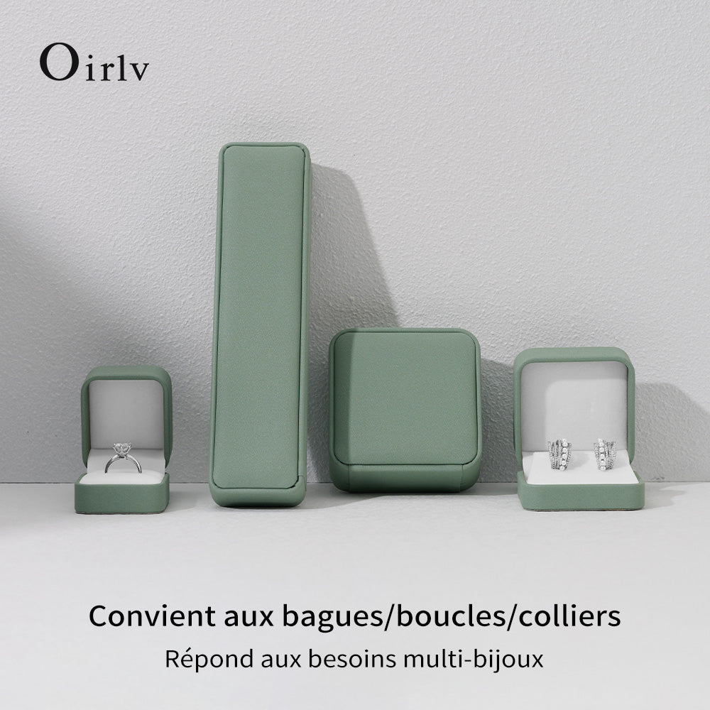 Oirlv Boîte à bague en cuir PU, boîte à bijoux vert clair, boîte cadeau pour boucles d'oreilles, colliers et bracelets, boîte d'emballage pour demande en mariage et anniversaire