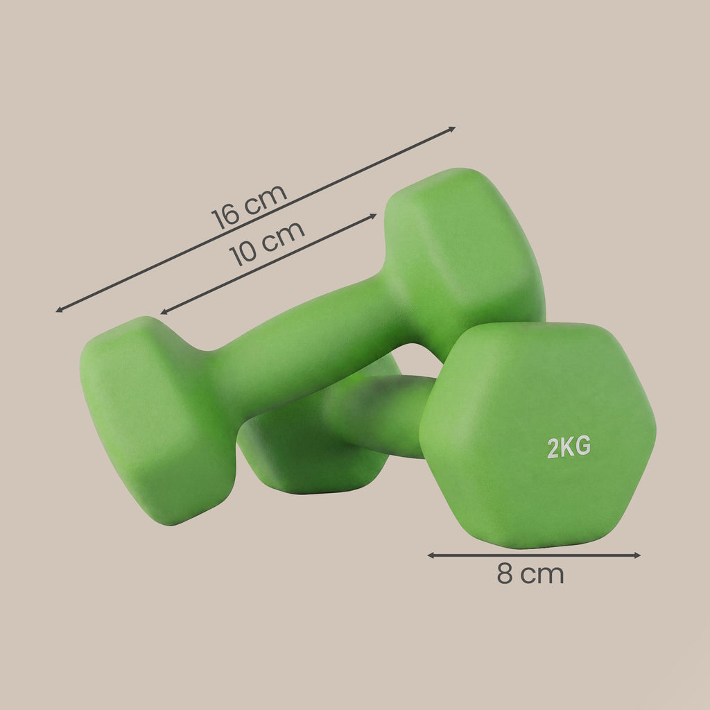 JOYFURNOSLot de 2 haltères, Poids en néoprène 2 x 2 kg, Hexagonaux, Pour entraînement à domicile et remise en forme, Vert