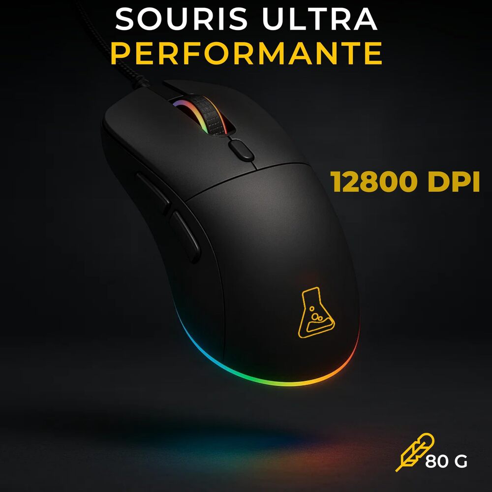 THE G-LAB Titan Combo Ensemble Clavier et Souris Gaming Filaire - AZERTY, 12800 DPI, 6 Boutons - Noir