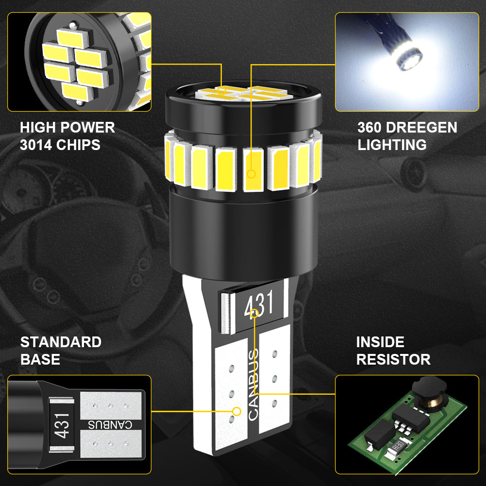 KATUR 194 ampoules LED 6000 K (blanc), 168, 2825, W5W, T10, à montage décalé, 24-SMD, 3014, anti-coupure, compatibilité CANBUS, pour plaque d’immatriculation (4 pièces, blanc)