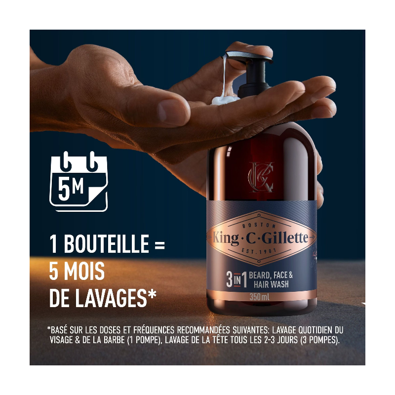 King C. Gillette Nettoyant 3-en-1 pour barbe, visage et cheveux - 350 ml
