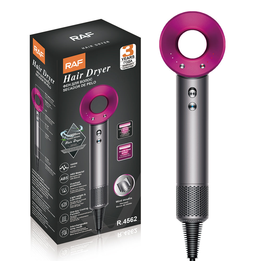 RAF Sèche-cheveux professionnel 1600 W, séchage rapide, 3 vitesses, 4 modes, protection contre la surchauffe, pour tous types de cheveux
