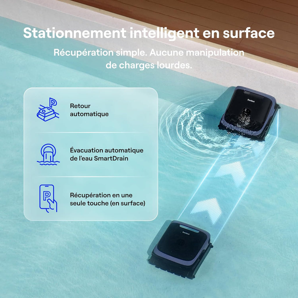 Beatbot M70 Version Robot de Piscine, Nettoyeur de Piscine 4-en-1, Débit de 25700 L/h, Station d'Accueil de Surface Intelligente, Capacité de Déchets de 6 L, Batterie de 10000 mAh