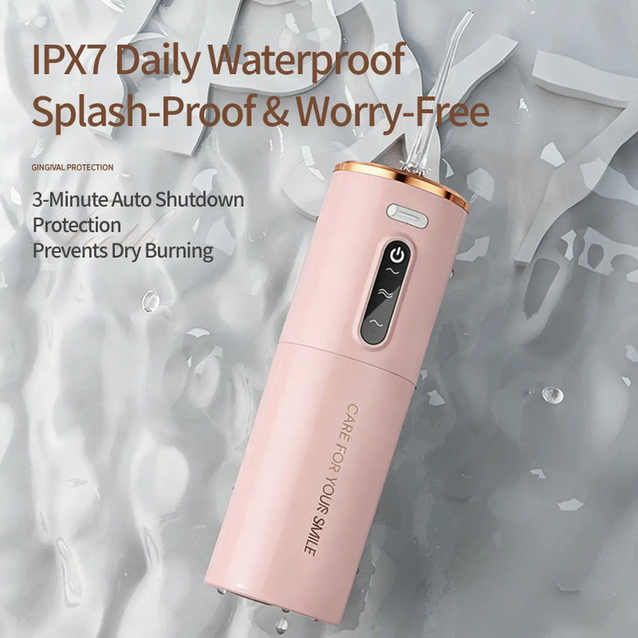 Rushi R-B31A Hydropulseur électrique, Réservoir d'eau de 280 ml, Batterie de 1200 mAh, Rose