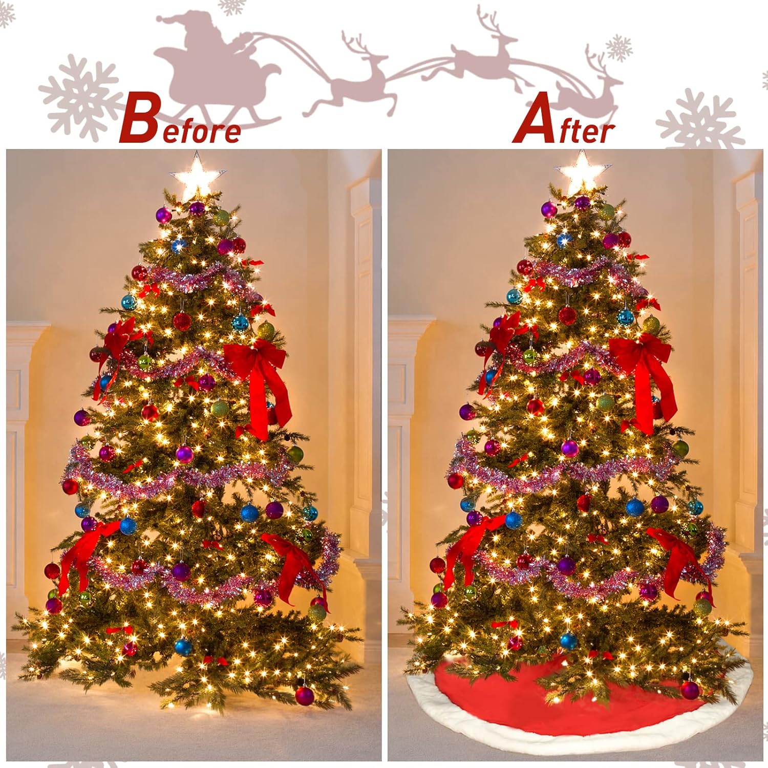 SALCAR Jupe de sapin de Noël ronde en fausse fourrure pelucheuse rouge - 80 cm