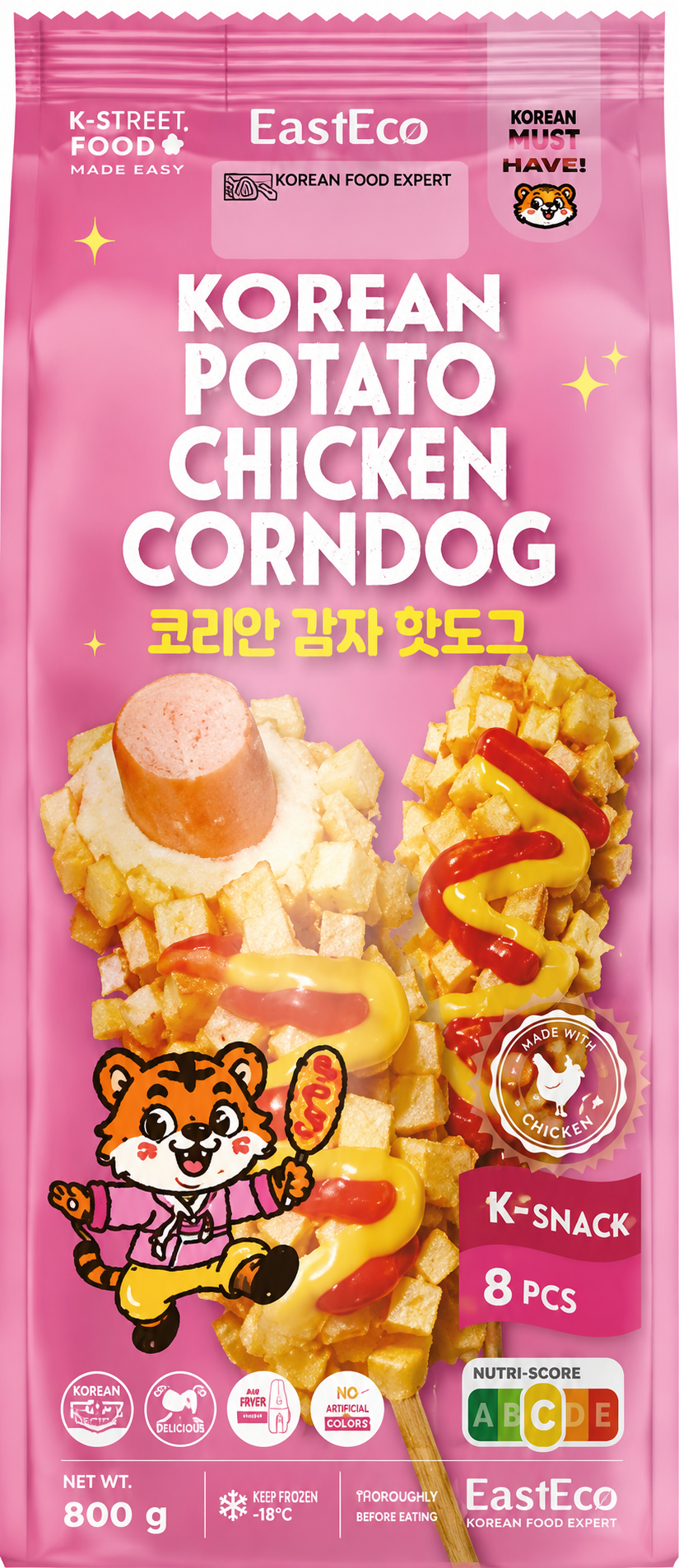 CornDog Coréen Poulet Pomme de Terre, Rose 800 g ( 8x8)