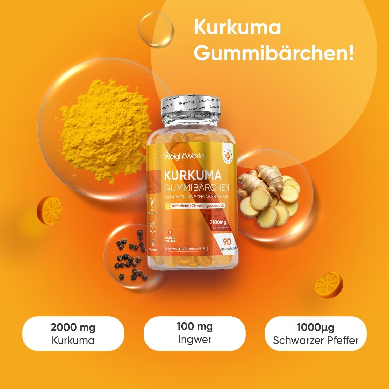 WeightWorld Gommes au curcuma 2100 mg 90 gommes