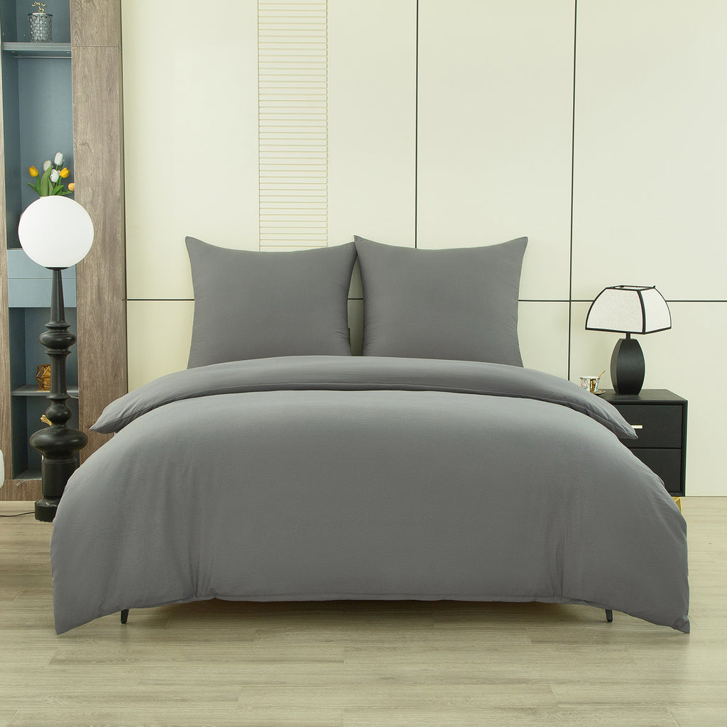 Parure de lit en coton imité lavé, gris foncé, avec taie d’oreiller, 140 x 200 cm + 65 x 65 cm x 1