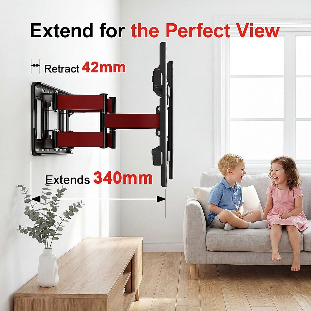 Support mural universel pour téléviseurs 32-55 pouces, Max VESA 400 x 400 mm, Extensible 42-340 mm, Supporte jusqu'à 45 kg, Convient aux murs en béton, brique et bois
