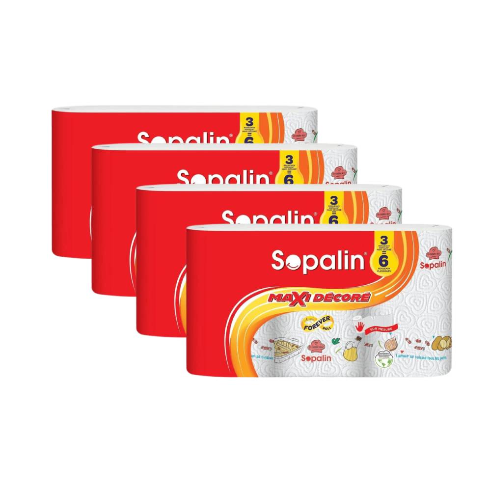 SOPALIN Essuie-tout Motif Décoratif Certifié FSC, 12 Maxi Rouleaux (4 Paquets de 3)