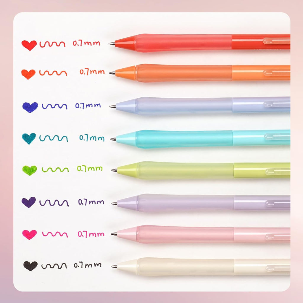 WRITECH Lot de 8 stylos rétractables à encre gel multicolore - 0,7 mm