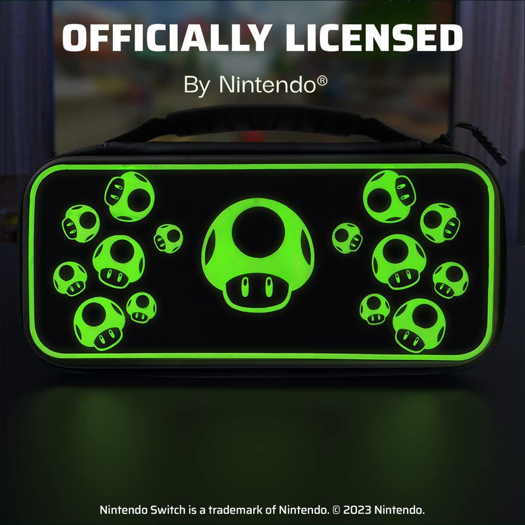 PDP Gaming 1-Up Coque de Protection Rigide pour Console Nintendo Switch, Switch Lite et OLED - Poches pour Accessoires - sous Licence Officielle - Design 3D Phosphorescent - Motif Phosphorescent