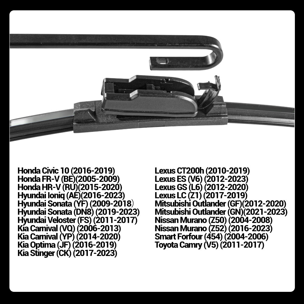 LECIBUBI Essuie-glaces pour Hyundai Sonata/Ioniq, Kia Carnival, Toyota Camry, Honda Civic - Crochet U, équipement d'origine - 650 mm + 450 mm