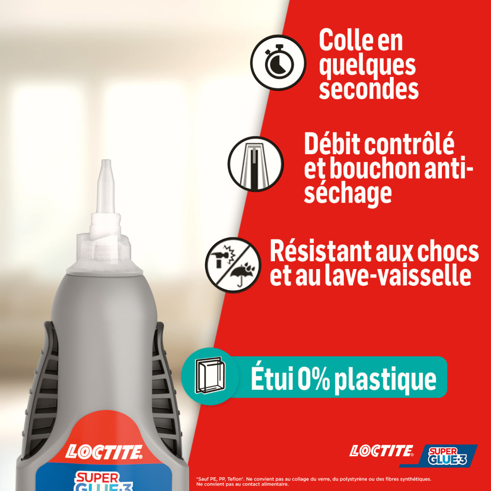 Henkel Loctite Super Glue-3 Control, Colle instantanée surpuissante avec débit contrôlé, Colle universelle pour la plupart des matériaux, colle liquide dans un flacon anti choc de 3 g