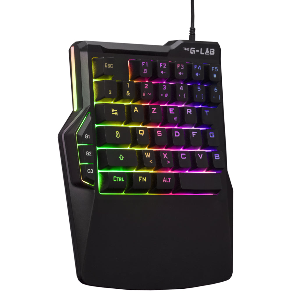 THE G-LAB KEYZ THORIUM Clavier Gaming à Membrane Filaire RGB Gauchère (Une Main) - AZERTY - Noir