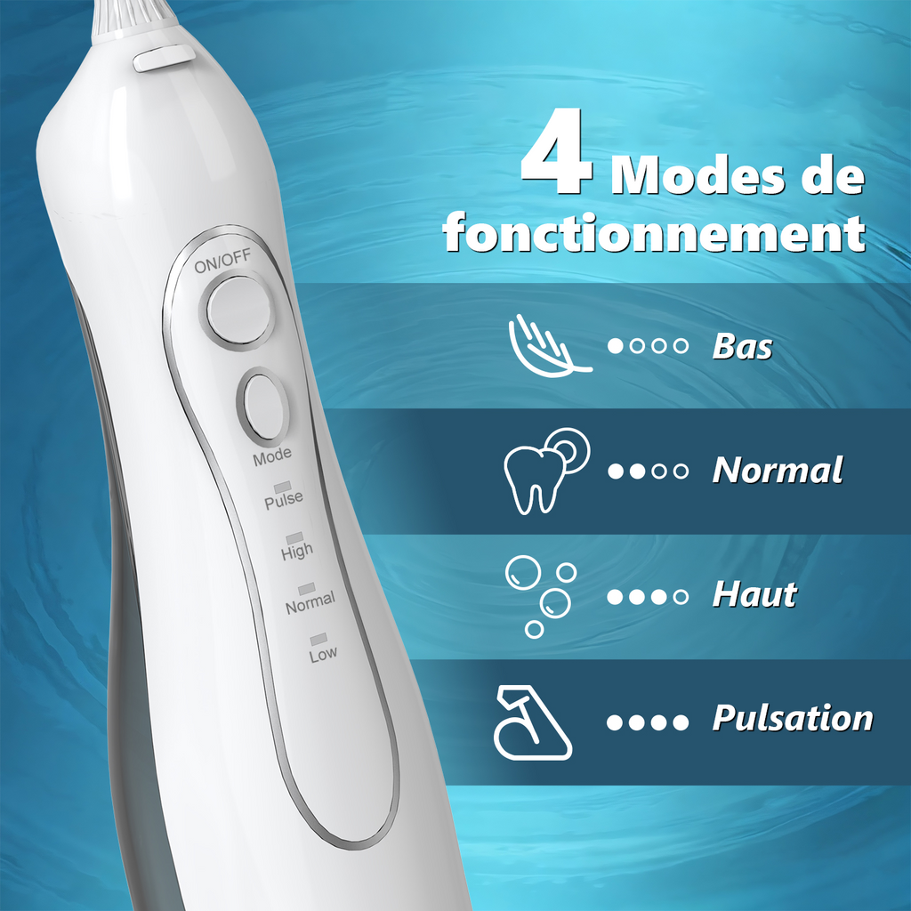Sunluxy Hydropulseur dentaire sans fil portable – Pression d'eau puissante 140 PSI, 5 Modes, Buse rotative à 360°, Grand réservoir d'eau 300 ml, Autonomie longue durée 40 jours