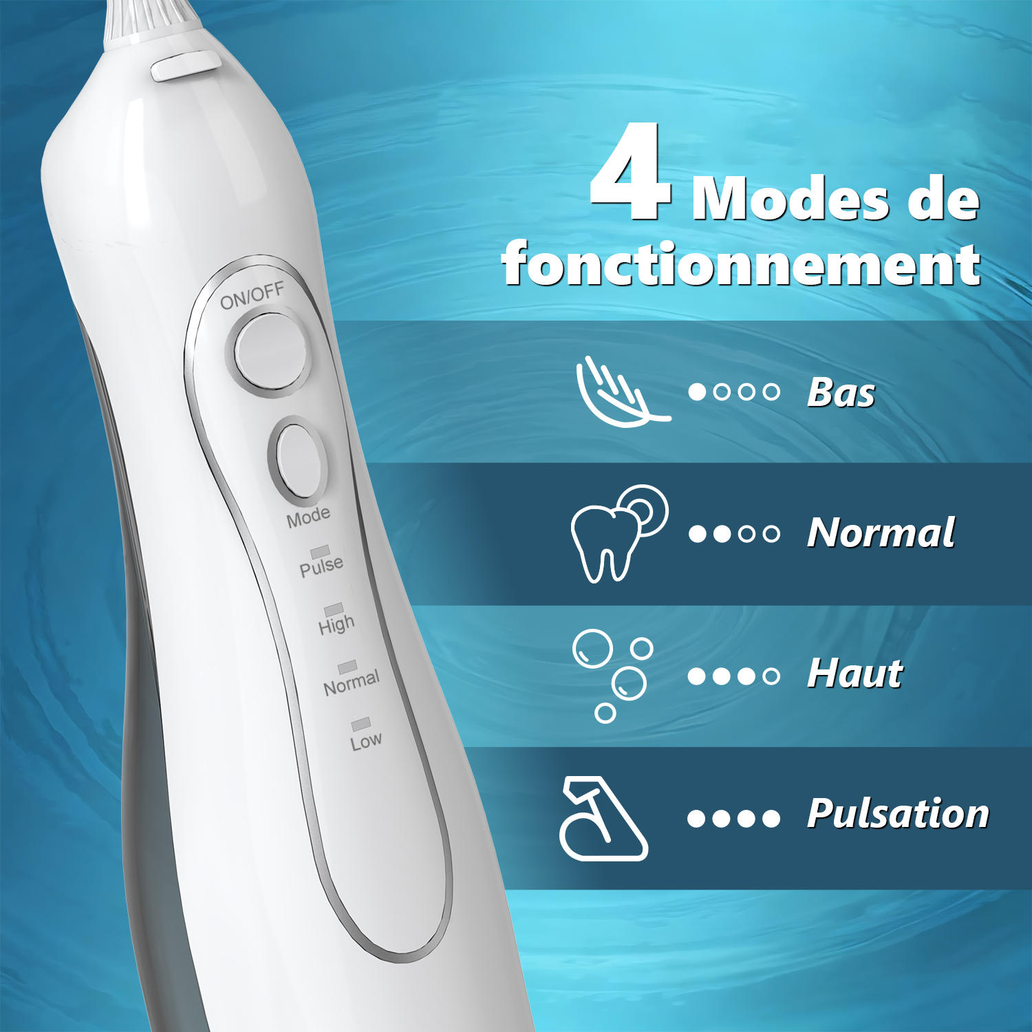 Sunluxy Hydropulseur dentaire sans fil portable – Pression d'eau puissante 140 PSI, 5 Modes, Buse rotative à 360°, Grand réservoir d'eau 300 ml, Autonomie longue durée 40 jours