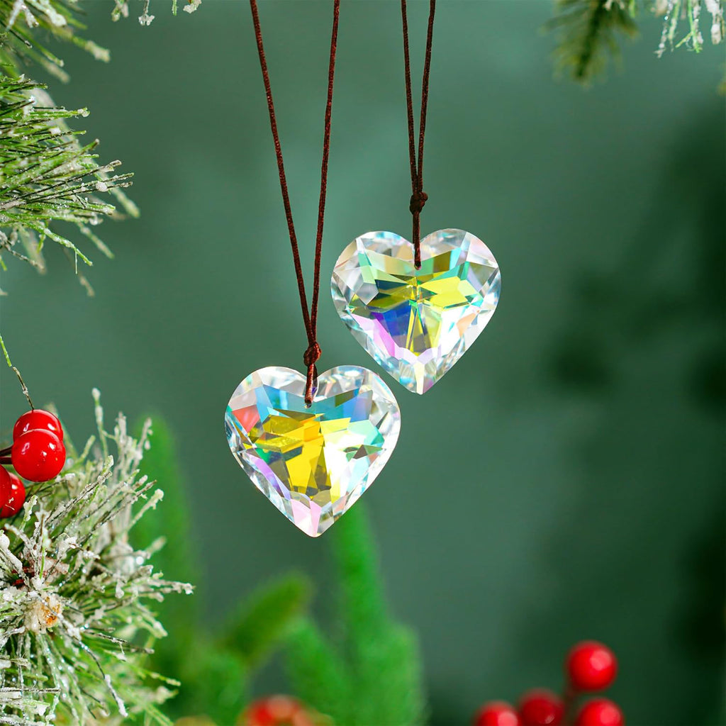 JU7CER 1PC Pendentif Prismatique en Cristal en Forme de Cœur - Décoration Suspendue, Capteur de Lumière Arc-en-Ciel pour Jardin, Mariages et Noël