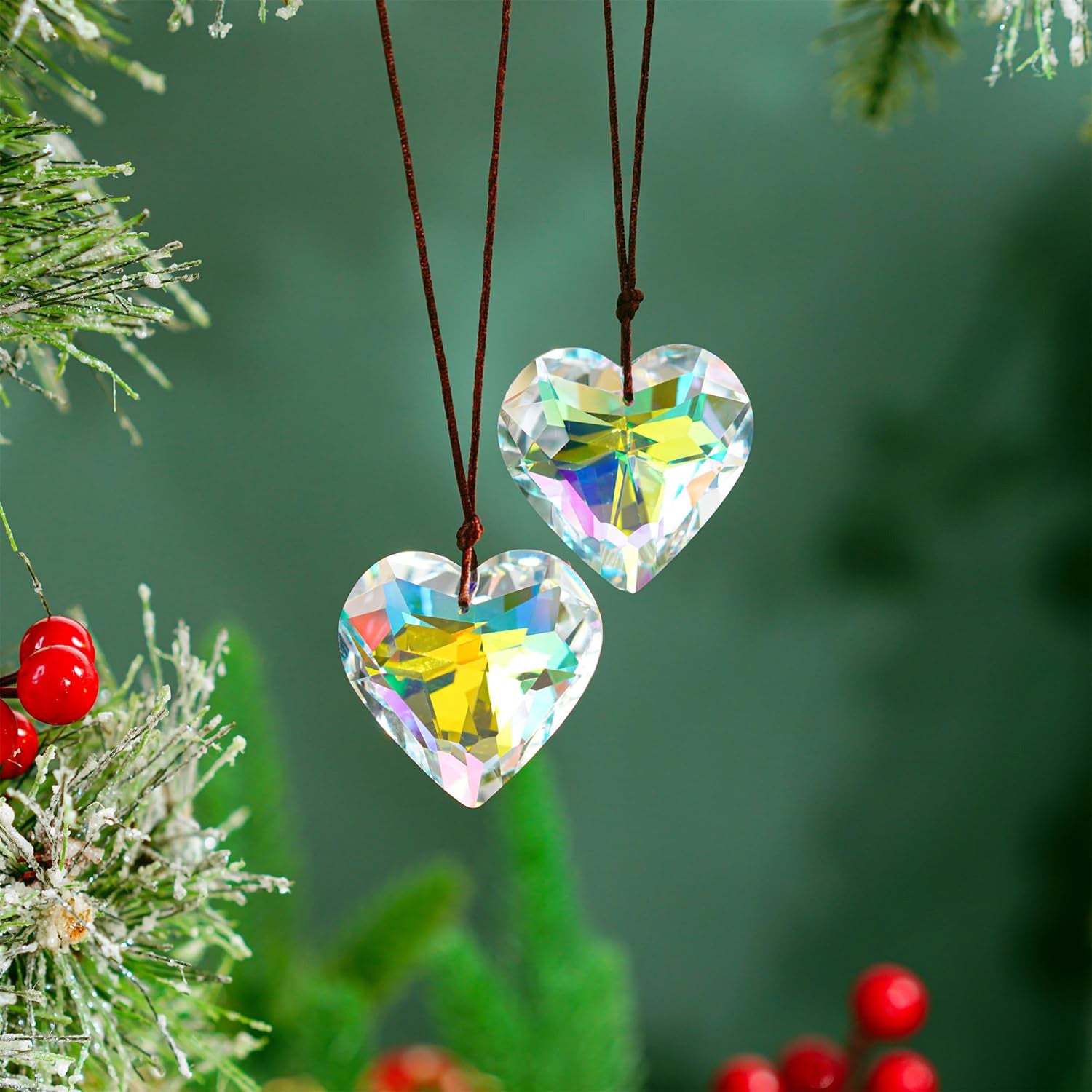 JU7CER 1PC Pendentif Prismatique en Cristal en Forme de Cœur - Décoration Suspendue, Capteur de Lumière Arc-en-Ciel pour Jardin, Mariages et Noël