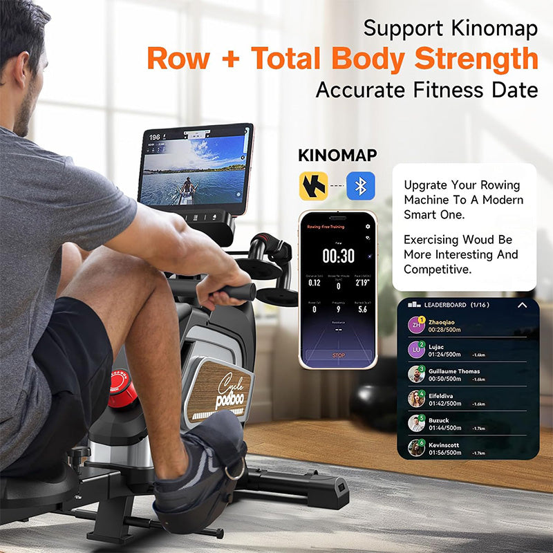 Pooboo H015 Rameur magnétique pliable avec support pour tablette et siège confortable - Charge max 163 kg