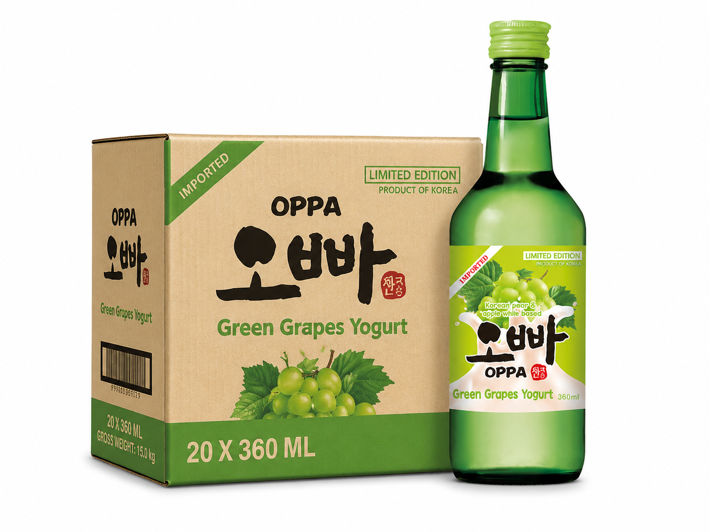 OPPA Soju saveur yaourt aux raisins verts 12 % - 20 x 360 ml