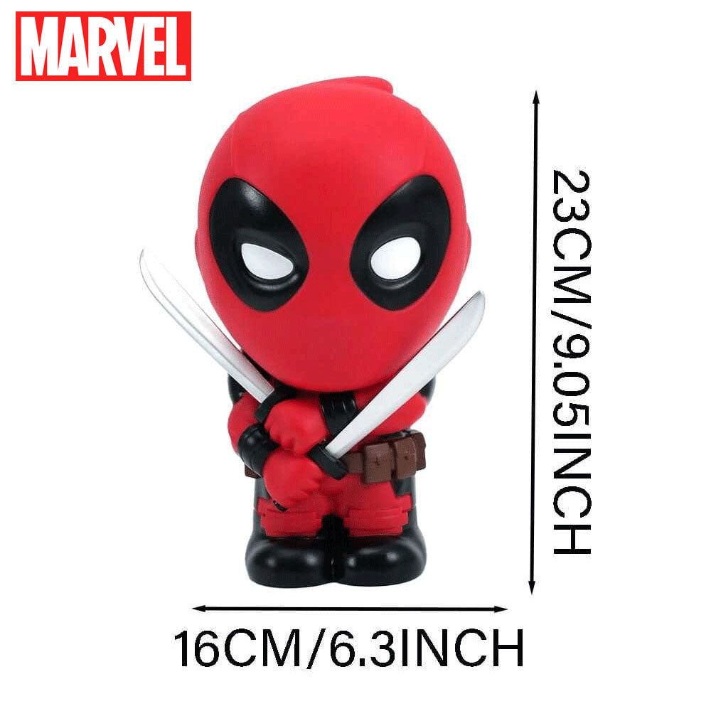 Marvel Tirelire Deadpool, 1 pièce, licence officielle, figurine chibi 3D en PVC mignonne, boîte à monnaie, étanche, incassable, objet de collection, organiseur de bureau