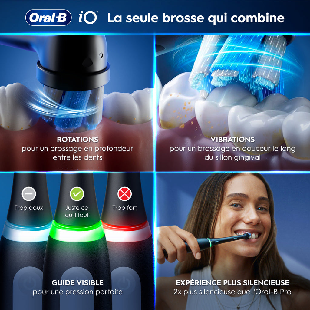 Oral-B iO 5 Lot de 2 brosses à dents électriques noir et blanc, 2 têtes de brosse