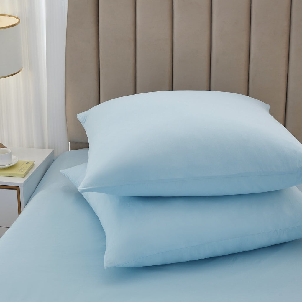 Meeallhome Parure de housse de couette lavée brossée 155 x 220 cm/80 x 80 cm x 2 Bleu lac