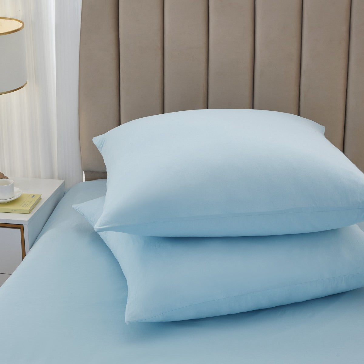 Meeallhome Parure de housse de couette lavée brossée 155 x 220 cm/80 x 80 cm x 2 Bleu lac