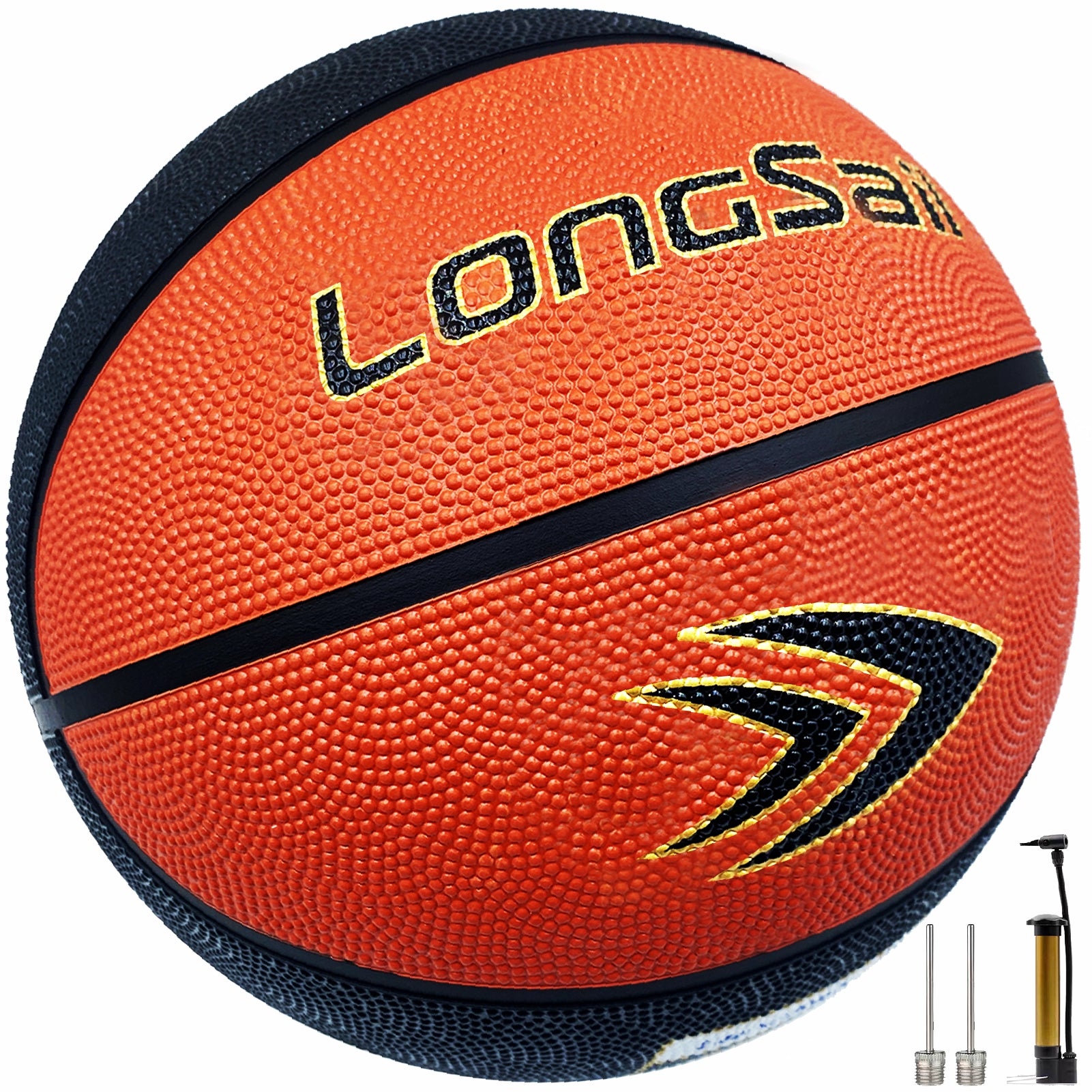LONGSAIL Ballon de basket-ball en caoutchouc haute qualité (25,5 po), taille 4#, noir/marron