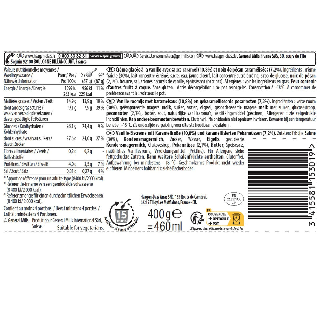 Häagen-Dazs Crème glacée crème pralinée 400 g