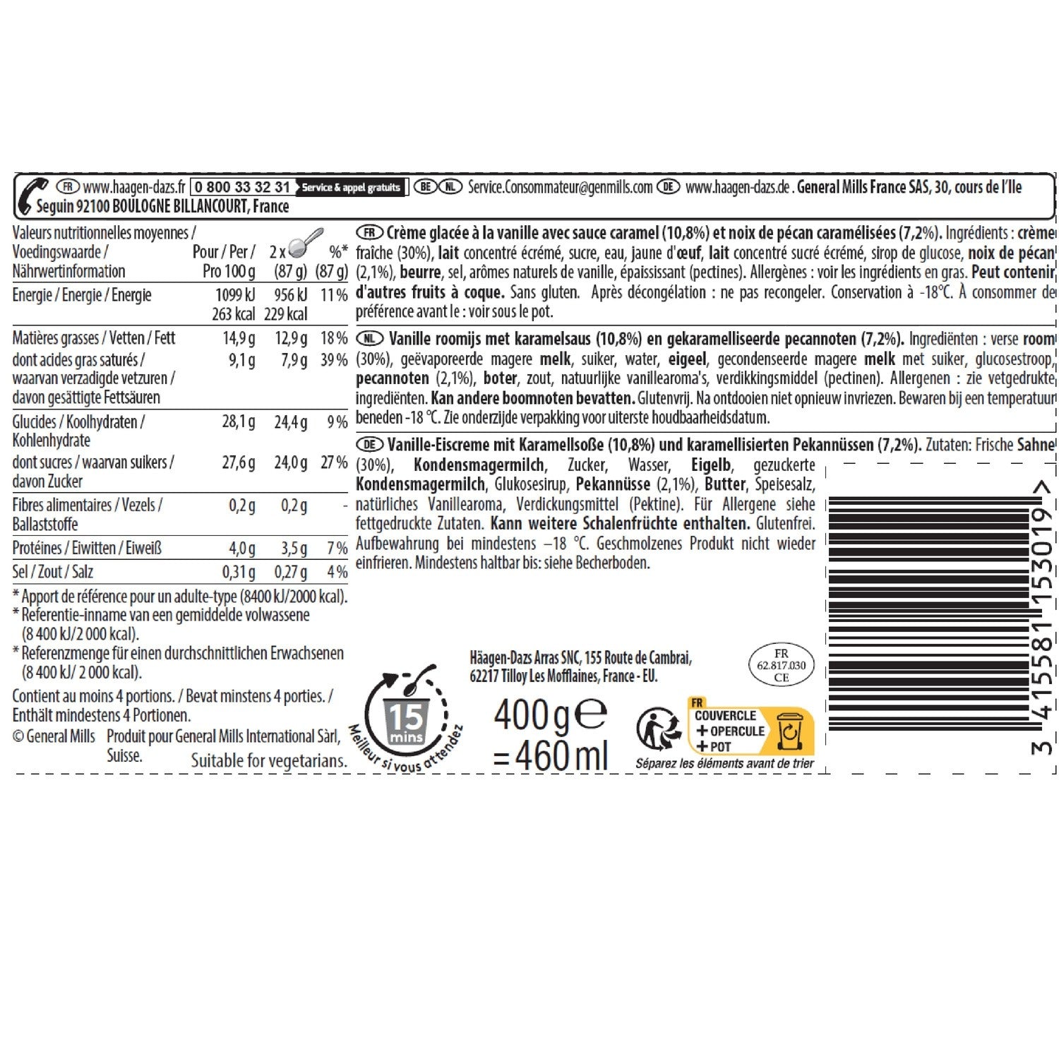 Häagen-Dazs Crème glacée crème pralinée 400 g