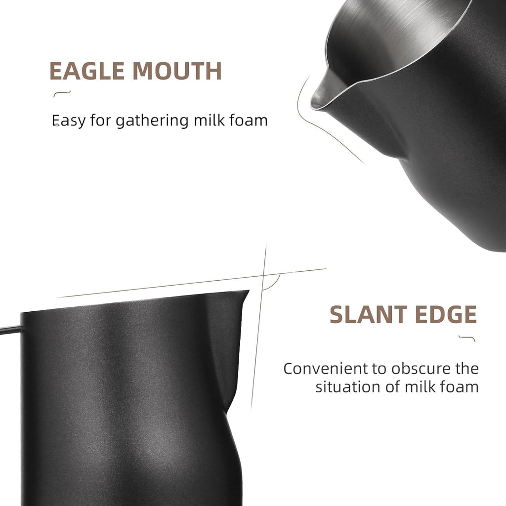 MHW-3BOMBER Pichet à lait 450 ml (15 oz) professionnel, pichet à lait en acier inoxydable de 15 oz pour espresso, mousse de cappuccino avec design de bec en bec de tortue