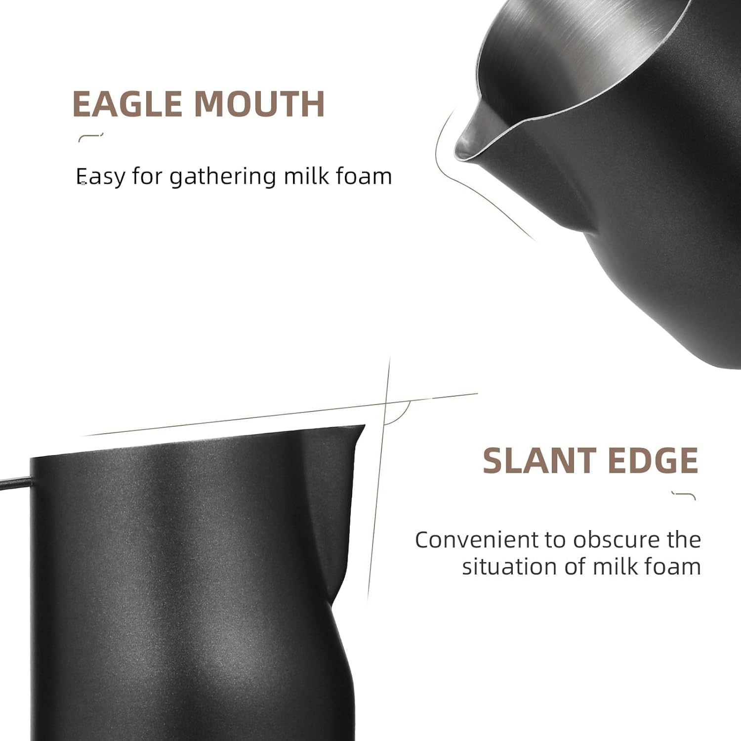 MHW-3BOMBER Pichet à lait 450 ml (15 oz) professionnel, pichet à lait en acier inoxydable de 15 oz pour espresso, mousse de cappuccino avec design de bec en bec de tortue