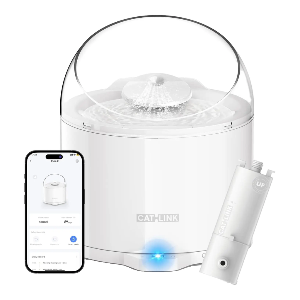 CATLINK Pure 2 W02 Distributeur automatique d’aliments pour animaux avec détection de l’état de santé, fonctionnement ultra silencieux et pompe à eau sans fil - Capacité 2,6 L