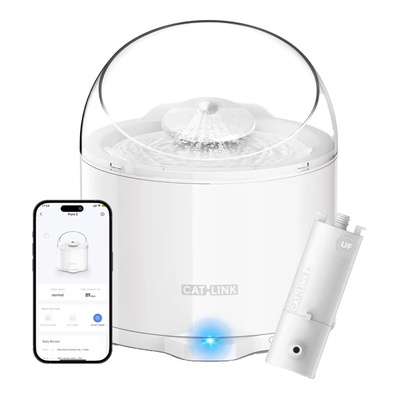 CATLINK Pure 2 W02 Distributeur automatique d’aliments pour animaux avec détection de l’état de santé, fonctionnement ultra silencieux et pompe à eau sans fil - Capacité 2,6 L