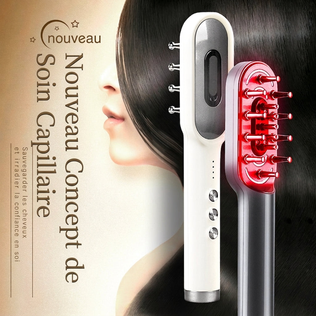 K·SKIN KD3806 Peigne de massage du cuir chevelu/Peigne nourrissant pour le cuir chevelu, Microcourant EMS + Quadruple Luminothérapie LED + Conception d'infusion de stockage de liquide