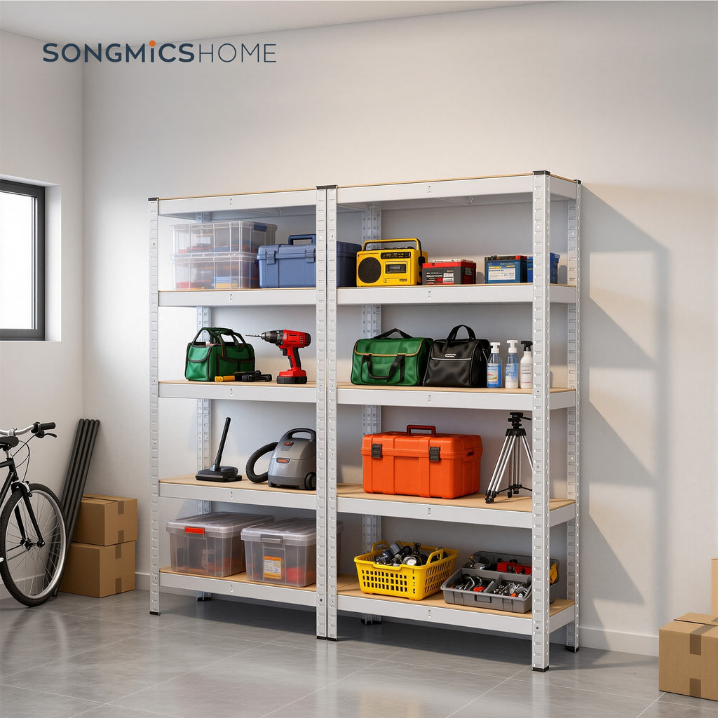 JOYFURNOS Lot de 2 Étagères de Rangement Robustes en Argent, 30 x 75 x 150 cm Chacune, Construction en Cadre en Acier avec 5 Étagères Réglables, Capacité de Charge Maximale 650 kg, Idéal pour la Cave ou le Garage
