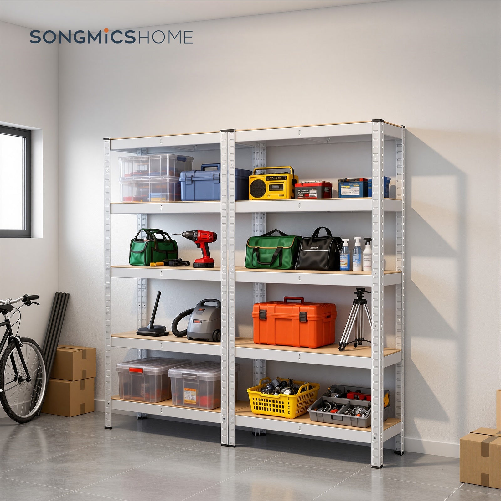 JOYFURNOS Lot de 2 Étagères de Rangement Robustes en Argent, 30 x 75 x 150 cm Chacune, Construction en Cadre en Acier avec 5 Étagères Réglables, Capacité de Charge Maximale 650 kg, Idéal pour la Cave ou le Garage