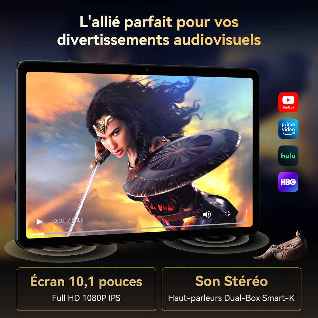 TABWEE T80 (6 Go+128 Go, ), 10 pouces, Android 15, 6000 mAh – Livré avec clavier/souris/stylet/coque/support/film verre – BT5.0, WiFi 5G, Gemini AI