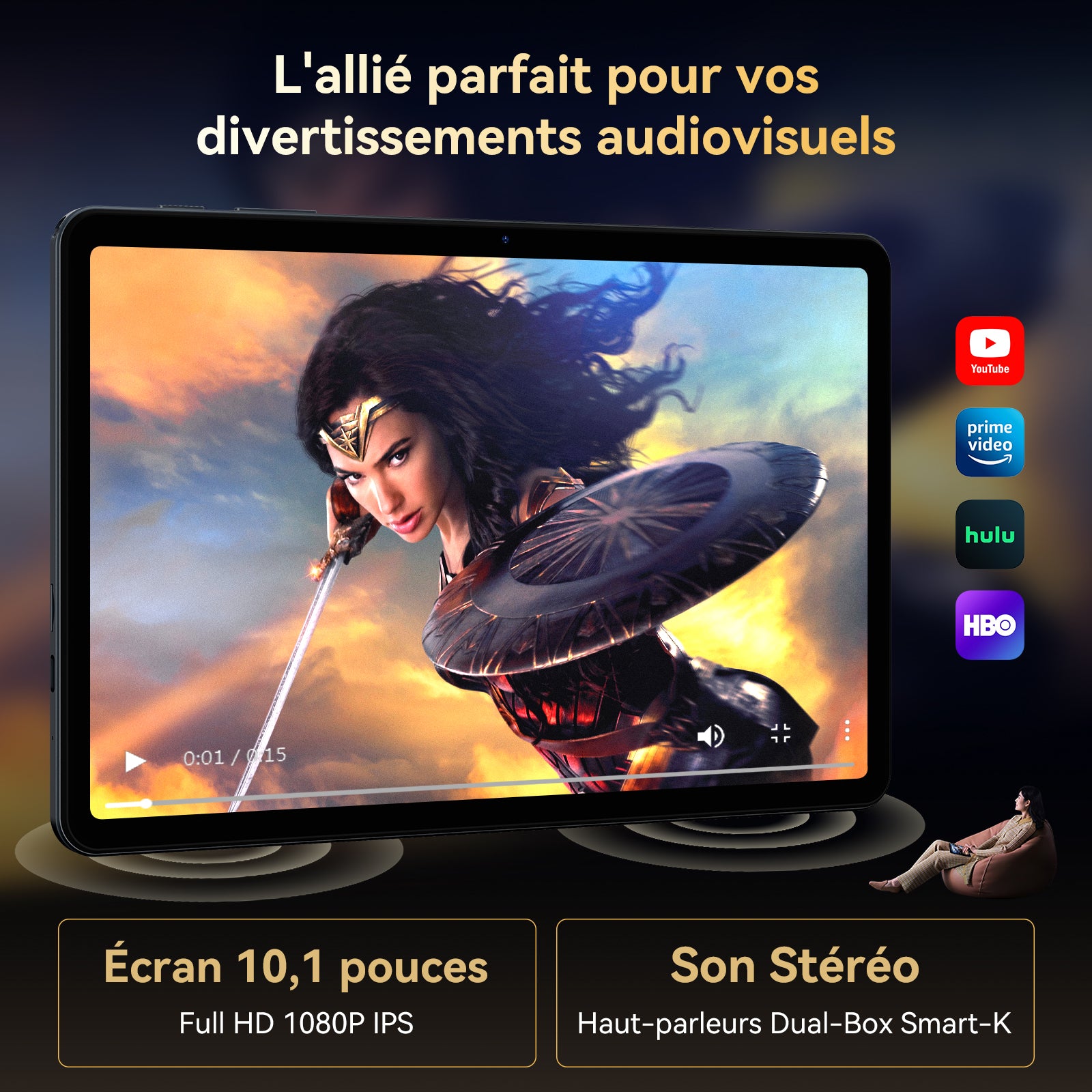 TABWEE T80 (6 Go+128 Go, ), 10 pouces, Android 15, 6000 mAh – Livré avec clavier/souris/stylet/coque/support/film verre – BT5.0, WiFi 5G, Gemini AI