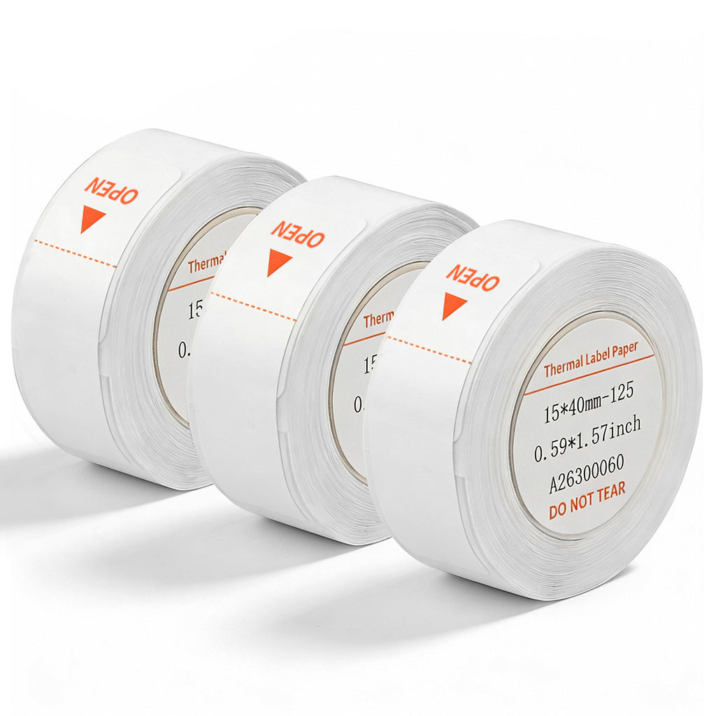 Larkie 15*40mm Papier Thermique Autocollant 3 Rouleaux, Blanc, Compatible avec l'Imprimante de Labels D110, Idéal pour l'Organisation à Domicile et au Bureau