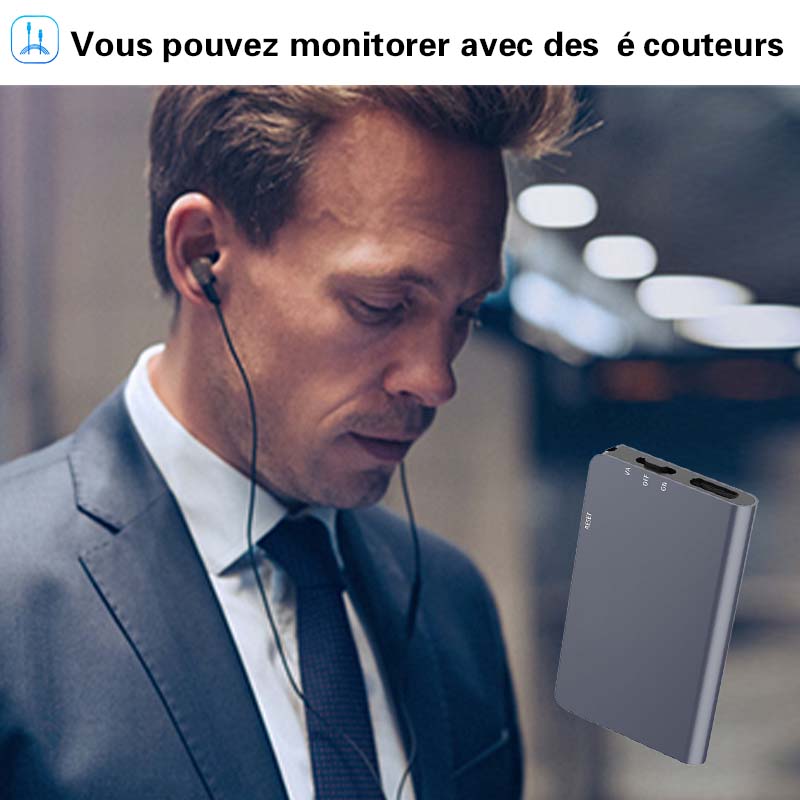 Rexsun L810 Enregistreur vocal numérique 64 Go, enregistrement à une touche, ABS + alliage d'aluminium, Gris