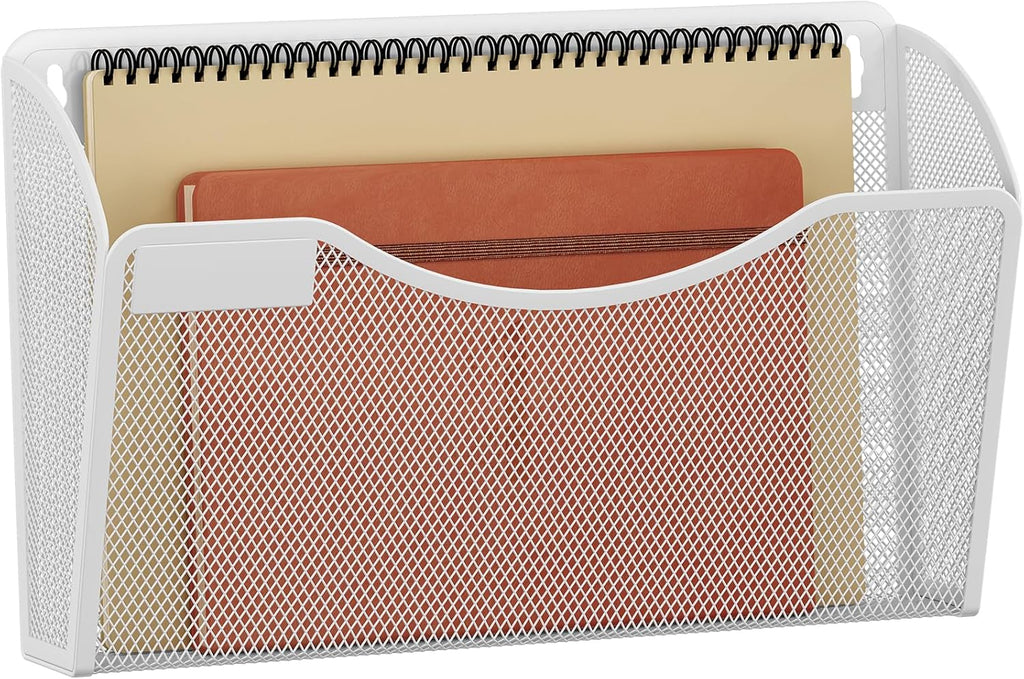 Senhoglb Porte-documents mural en maille A4 paysage 1 compartiment avec porte-étiquette, Blanc, Soldes du Nouvel An, Meilleures idées cadeaux